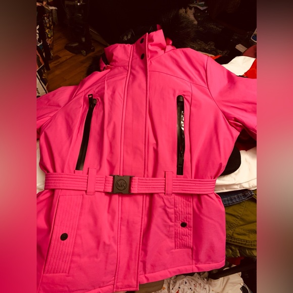 Michael Kors Winter Belted Puffed Coat with Fur Trim Hood - Picture 3 of 9